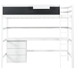 Bellemave® Twin Size Loft Bed with Desk, Blackboard and Storage Box, Shelf and 3 Drawers