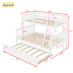 Bellemave® Twin Over Full Rubber Wood Bunk Bed with Twin Size Trundle Bed, Convertible Ladder and Guardrail(Convertible)