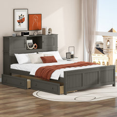 Bellemave® Full Size Platform Bed with Storage Headboard and Sliding Door,2 Drawers