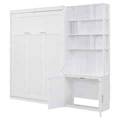 Bellemave® Full Size Murphy Bed with Multiple Storage Shelves and A Cabinet