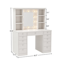 Bellemave® Vanity Desk with LED Lighted Mirror and 11 Drawers, 3 Color Lighting Modes Brightness Adjustable