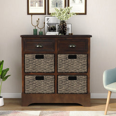 Bellemave® Rustic Storage Cabinet with Two Drawers and Four Classic Rattan Basket