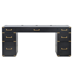 Bellemave® 70" Classic and Traditional Executive Desk with Metal Edge Trim ,Writing Desk with 2 file drawers,USB Ports and Outlets