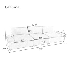 Bellemave® 119.5" 3 Seater Sofa with 2 Storage Units