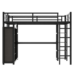 Bellemave® Full Size Metal Loft Bed with Desk,Shelves and Wardrobe