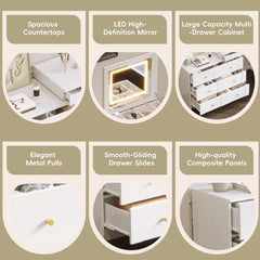 Bellemave® Vanity Desk with Mirror and Lights, Flip-Top Tabletop, 7 Storage Drawers, 9 Compartments