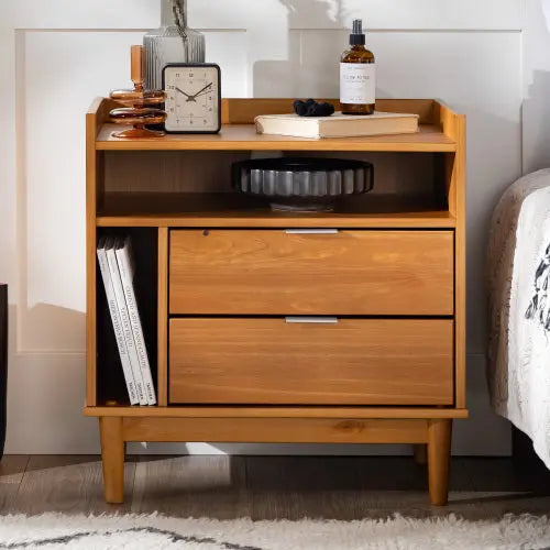 Bellemave® Mid-Century Modern Solid Wood 2-Drawer Gallery Nightstand Bellemave®