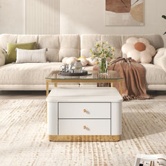 Bellemave® Modern 2 Pieces Square Nesting Coffee Table with Drawers & Electroplated Gold Legs