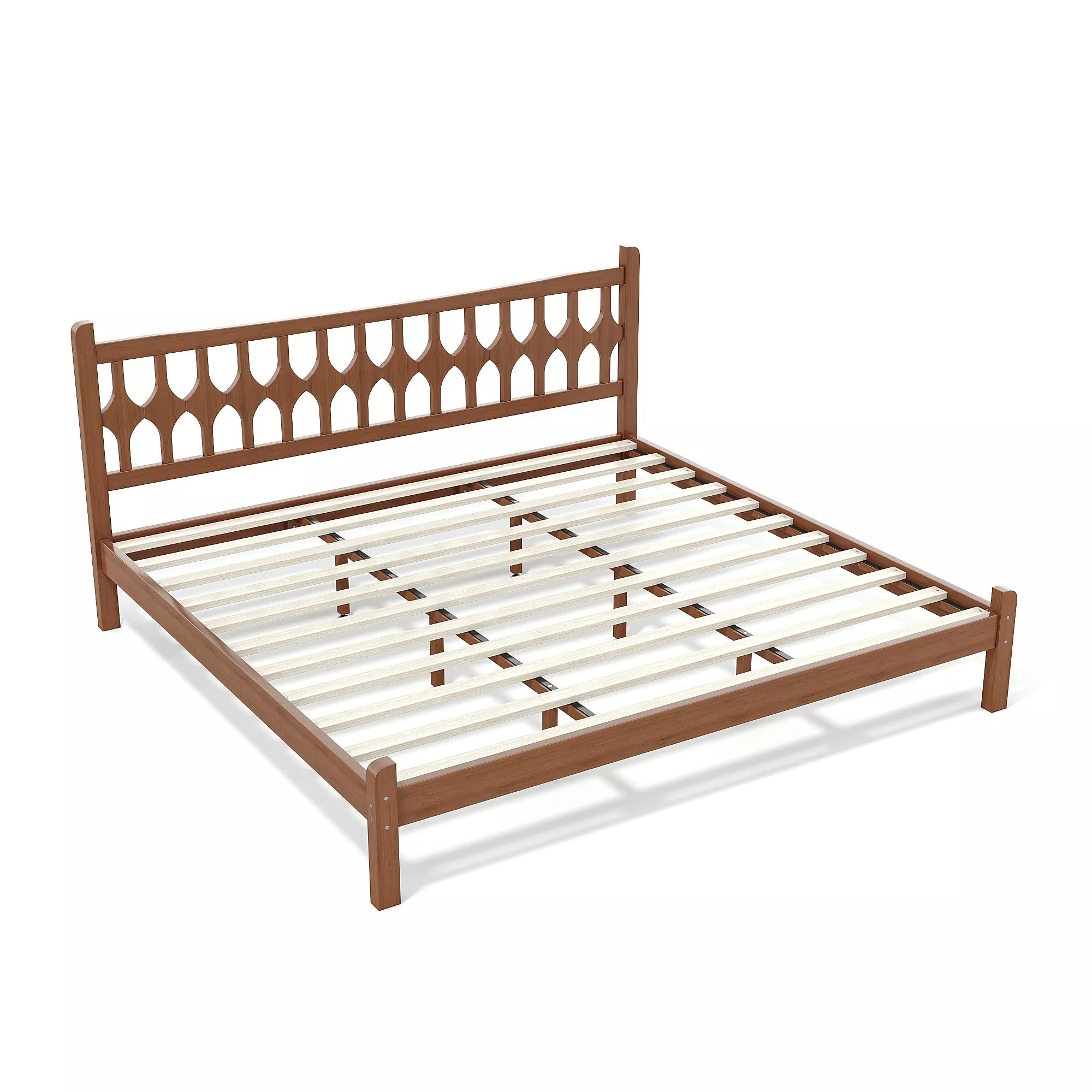 Bellemave® Bamboo Platform Bed with Diamond-shaped headboard, Solid Bamboo-made Bed Frame with Support Slats, for Bedroom, Guest Rooms, Brown Bellemave®