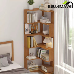 Bellemave® 6 Tier Corner Bookshelf, Industrial L Shaped Bookcase with Anti-Drop Panel, Freestanding Wood Grain Shelf Display Rack Storage Organizer for Home Office Bellemave®