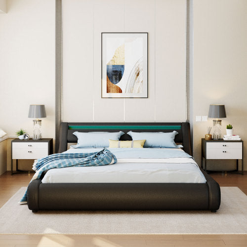 Bellemave® Queen Size Upholstered Platform Bed with a Hydraulic Storage System with LED Light Headboard Bellemave®