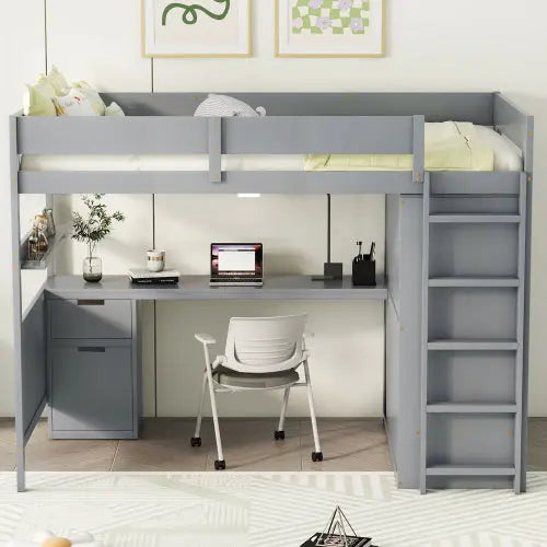 Bellemave® Full Size Wooden Loft Bed with Wardrobe, Desk, Drawers, Shelves Bellemave®