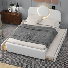 Bellemave® Upholstered Platform Bed with Multi-functional Headboard, Trundle Bed and 2 Drawers