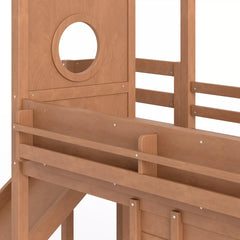 Bellemave® House Loft Bed with Slide, Bookshelves & Built-in Wardrobe | Natural Wood Playhouse Bunk Bed for Kids Bellemave®