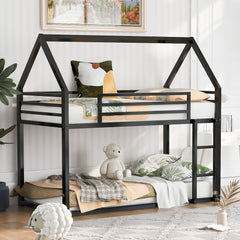 Bellemave® Twin Size Floor House Bunk Bed with Built-in Ladder