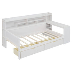 Bellemave® Twin Size Daybed with Storage Shelves， Two Storage Drawers and Study Desk