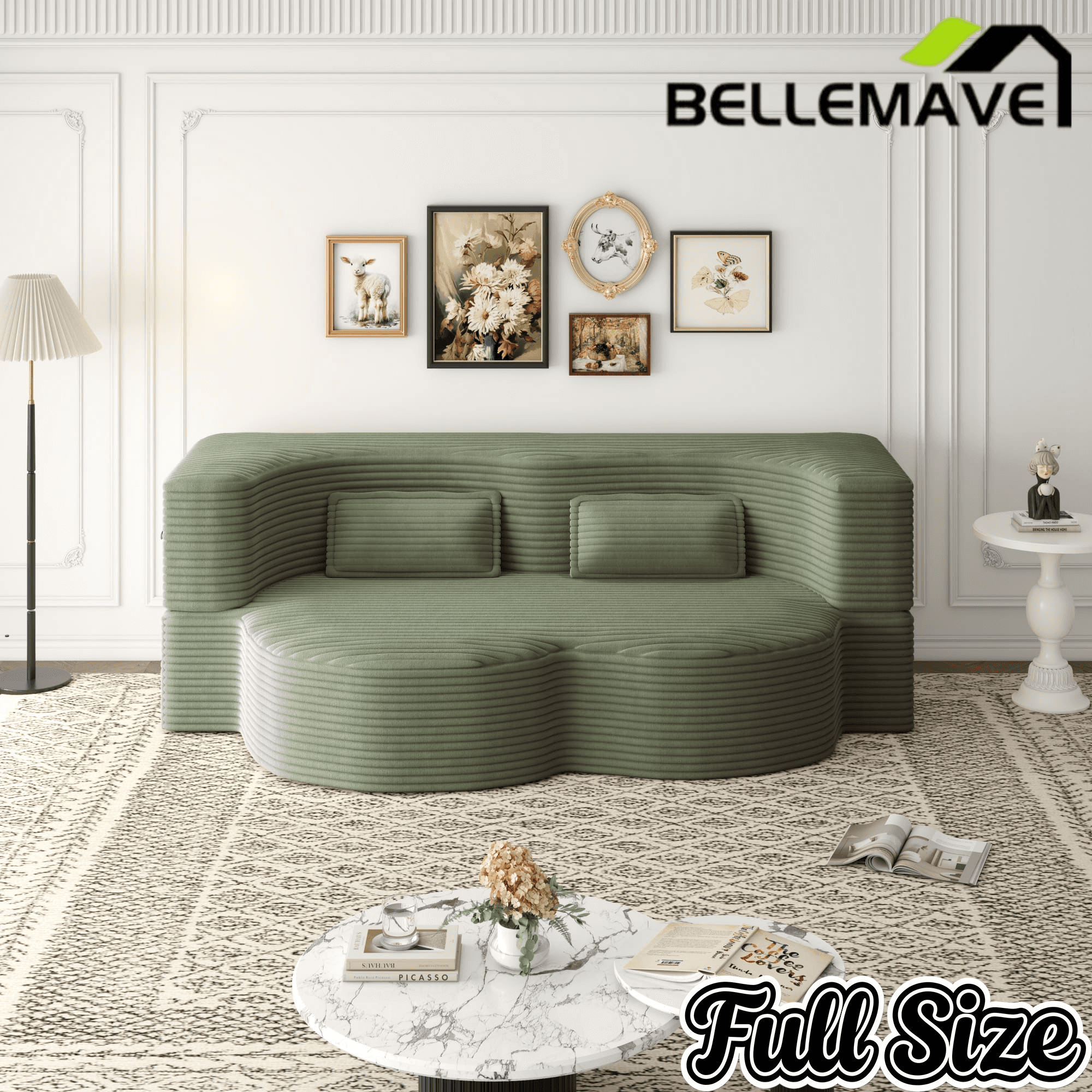Bellemave® Folding Foam Sofa Bed,15" Full Size Floor Couch,Convertible Sleeper Futon Loveseat Couch for Living Room, Guest Use, Office, Apartmen Bellemave®