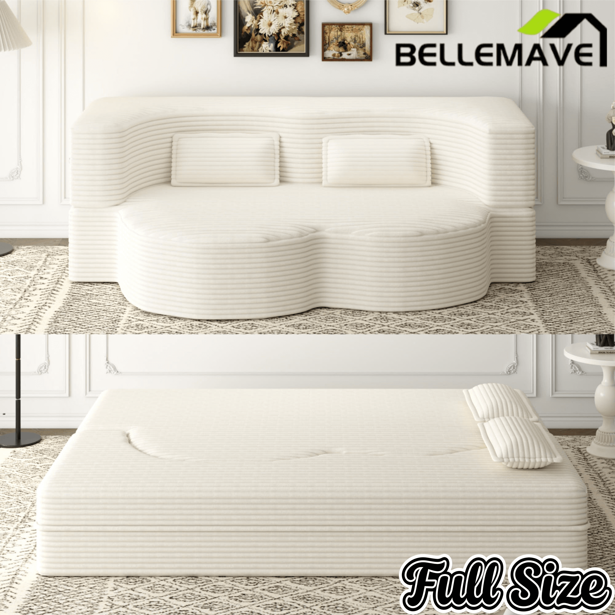 Bellemave® Folding Foam Sofa Bed,15" Full Size Floor Couch,Convertible Sleeper Futon Loveseat Couch for Living Room, Guest Use, Office, Apartmen Bellemave®