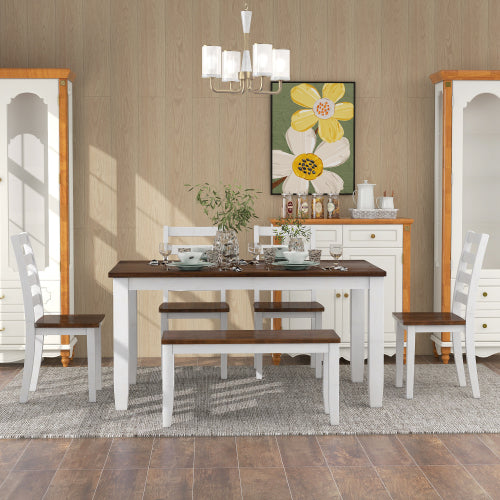 Bellemave® Rustic Style 6-Piece Dining Room Table Set with 4 Ergonomic Designed Chairs & a Bench