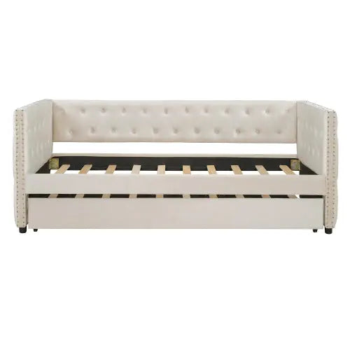 Bellemave® Twin Size Tufted Upholstered Daybed with Trundle Bed Bellemave®