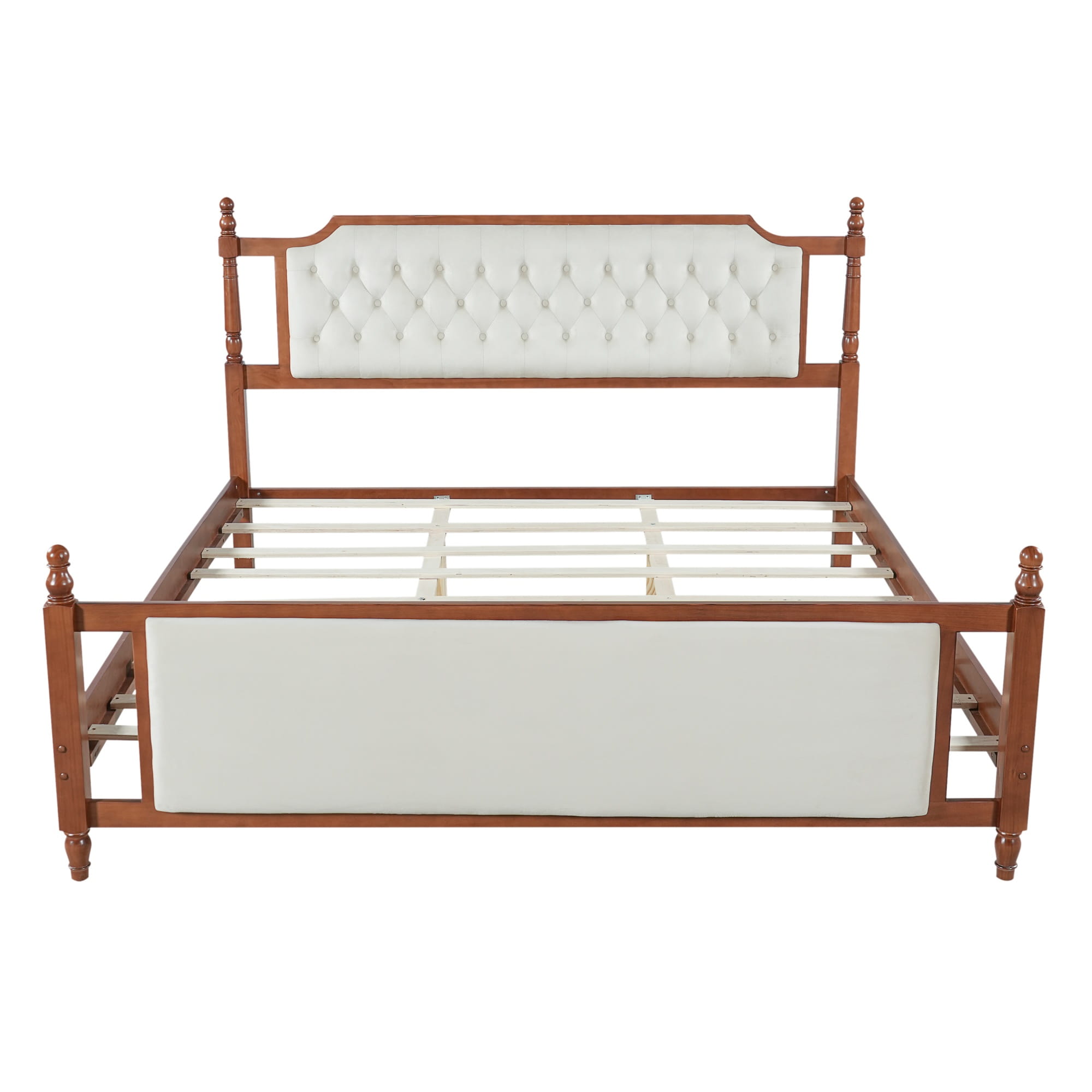 Bellemave® Upholstered Platform Bed with Button Tufted Headboard,Solid Wood Farmhouse Bed with Velvet Headboard and Footboard Bellemave®