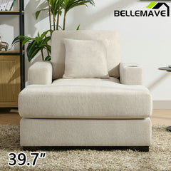 Bellemave® Oversized Chaise Lounge with Pillows, Charge Station & Cup Holders