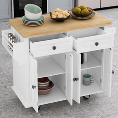 Bellemave® 43.31" Kitchen Island Cart with Two Storage Cabinets and Two Locking Wheels,4 Door Cabinet and Two Drawers,Spice Rack, Towel Rack