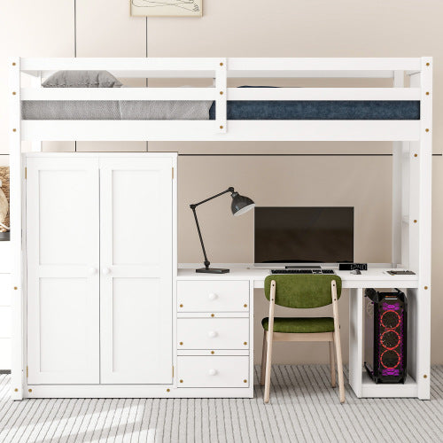 Bellemave® Loft Bed with Wardrobe, Desk and Storage Drawers