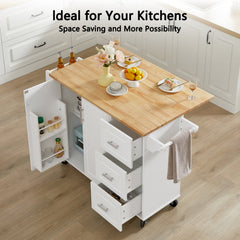 Bellemave® Kitchen Island with Drop Leaf Countertop, Storage Cabinet and Tower Rack