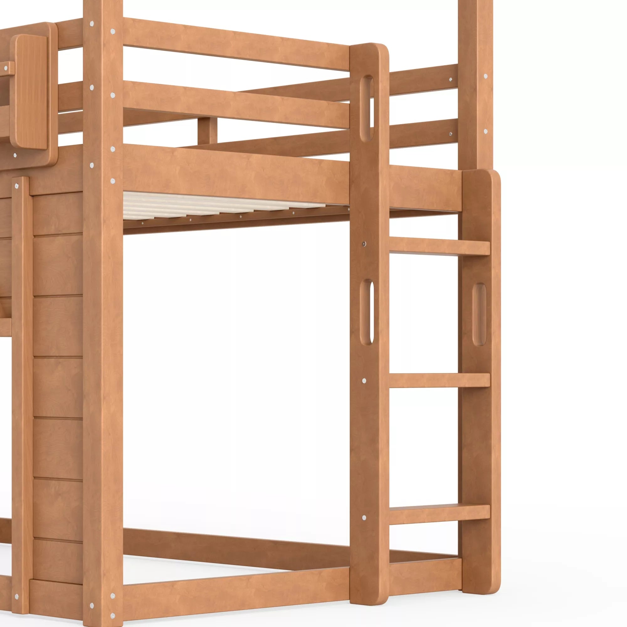 Bellemave® House Loft Bed with Slide, Bookshelves & Built-in Wardrobe | Natural Wood Playhouse Bunk Bed for Kids Bellemave®