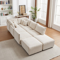 Bellemave® Modern Minimalist Corduroy Combination Sofa with 2 Comfort Cushions with USB & C Charging Ports