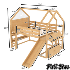 Bellemave® Bunk beds Full Over Full with Slide and Stair and Bookshelf Playful Design, Low bunk/loft Bed for Kids, Natural
