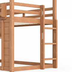 Bellemave® House Loft Bed with Slide, Bookshelves & Built-in Wardrobe | Natural Wood Playhouse Bunk Bed for Kids Bellemave®