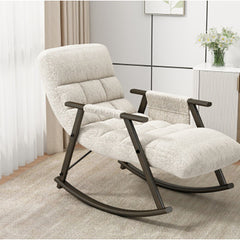 Bellemave® Casual Folding Upholstered Rocking Chair , Adjustable High Back and Foot Rest , with Side Pockets Placed