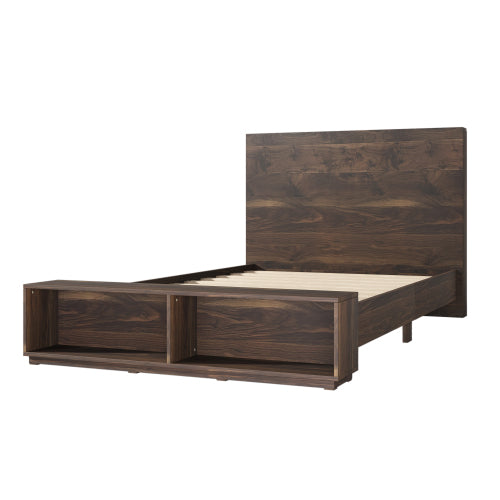 Bellemave® Queen Size Traditional Rustic Natural Tone Walnut  Platform Bed with Storage Bench