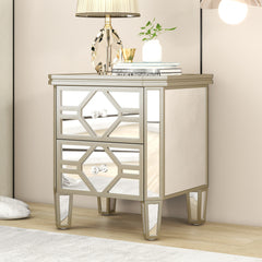 Bellemave® Elegant Mirrored 2-Drawer Side Table with Golden Lines