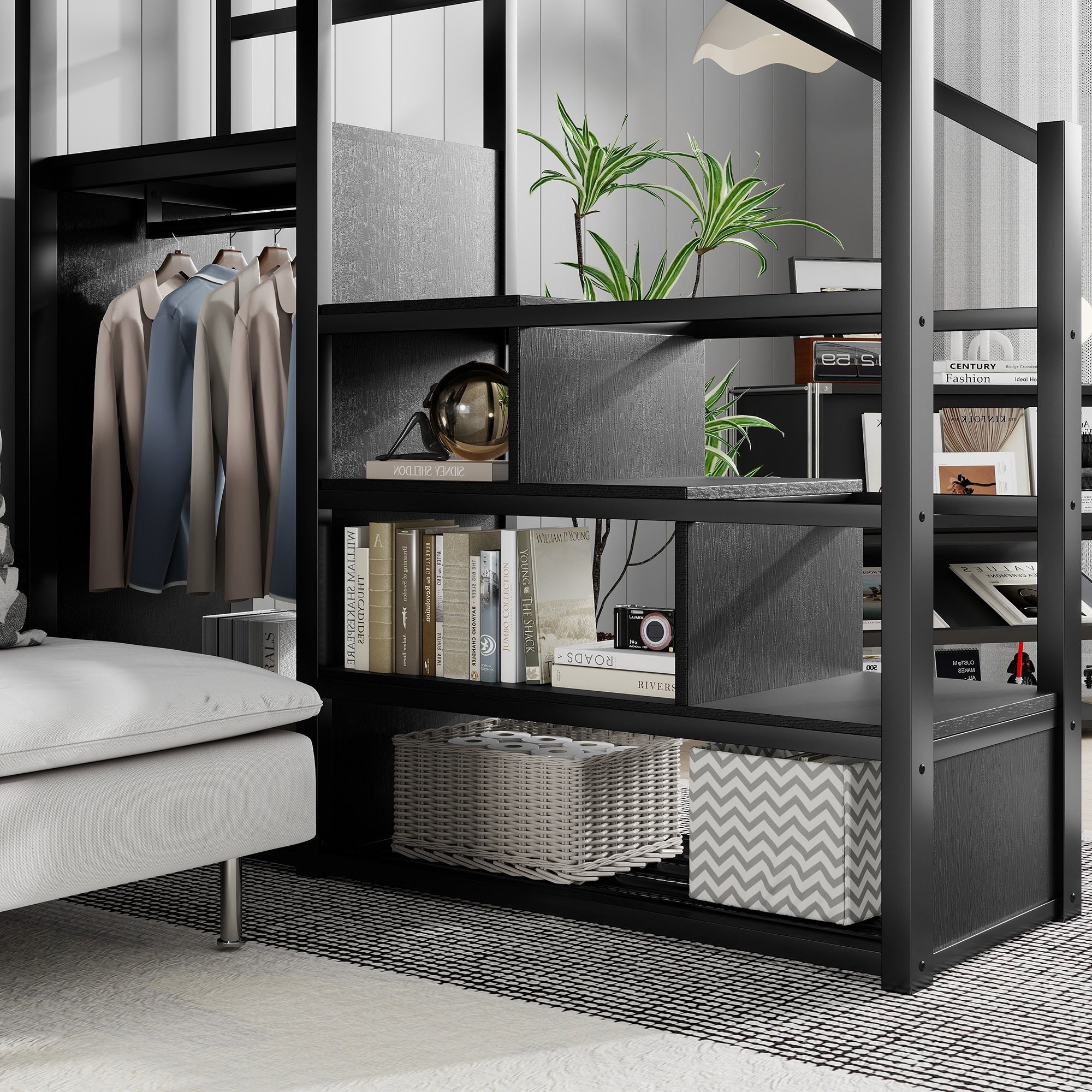 Bellemave® Queen Size Loft Bed with Stairs and Storage, Metal Loft Bed Frame with Bedside Shelf & Large Under-Bed Space, Heavy-Duty Beds for Adults Teens and Kids, Black Bellemave®