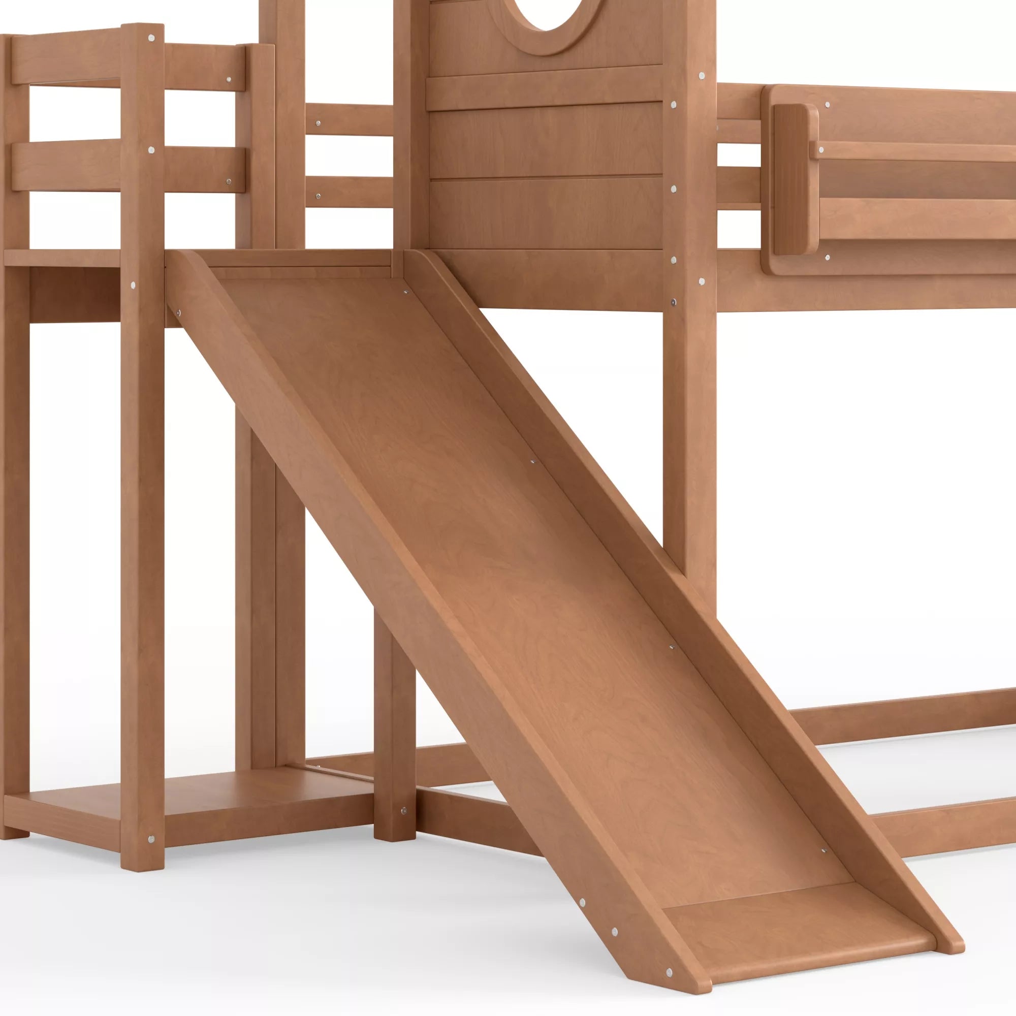 Bellemave® House Loft Bed with Slide, Bookshelves & Built-in Wardrobe | Natural Wood Playhouse Bunk Bed for Kids Bellemave®