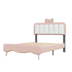 Bellemave® Twin Size Velvet Princess Bed with Bow-Knot Headboard and Footboard