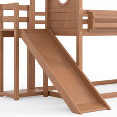 Bellemave® House Loft Bed with Slide, Bookshelves & Built-in Wardrobe | Natural Wood Playhouse Bunk Bed for Kids Bellemave®