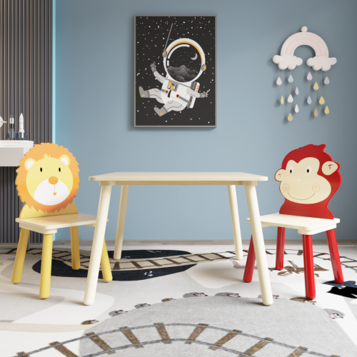 Bellemave® 3 Pieces Toddler Table and Chair Set(Lion&Monkey)