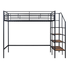 Bellemave® Metal Loft Bed with Upper Grid Storage Shelf and Lateral Storage Ladder