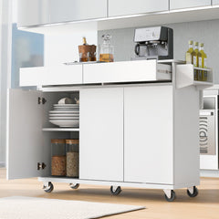 Bellemave® 53.2" Rolling Kitchen Island on Wheels with Adjustable Shelves, Drop Leaf and Spice Rack, Towel Rack and 2 Drawers