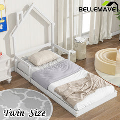 Bellemave® House-Shaped Headboard Floor Bed with Handrails and Slats