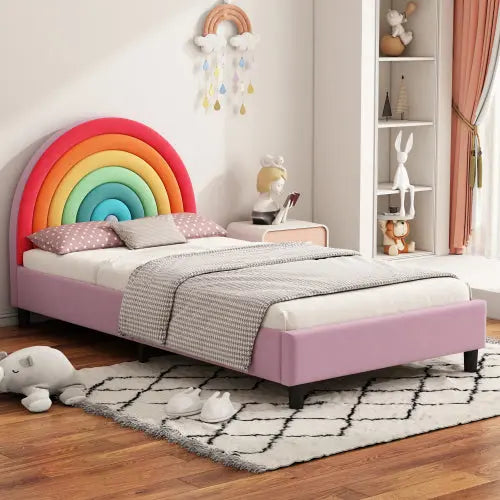 Bellemave® Twin Size Rainbow Design Upholstered Platform Bed Bellemave®