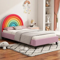 Bellemave® Twin Size Rainbow Design Upholstered Platform Bed Bellemave®