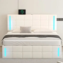 Bellemave® Upholstered Bed with LED Lights,Hydraulic Storage System and USB Charging Station Bellemave®