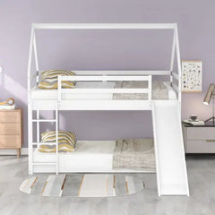 Bellemave® Twin Size Floor House Bunk Bed with Slide and Ladder Bellemave®