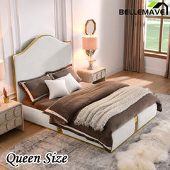 Bellemave® Corduroy Upholstered Bed with 59.5" Tall Headboard ,Metal Decoration