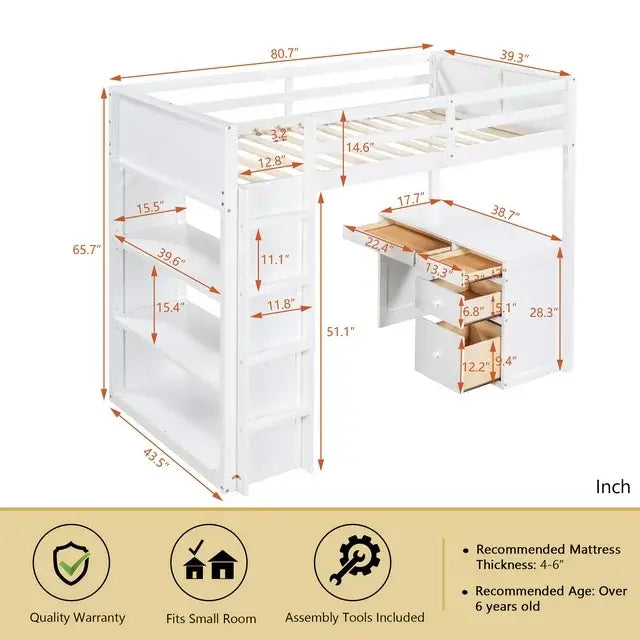 Bellemave® Loft Bed with Ladder,Shelves and Desk Bellemave®